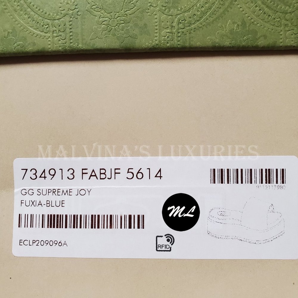 GUCCI SHOES GG SUPREME CANVAS JOY FUCHSIA PLATFORM SLIDE - Picture 15 of 15